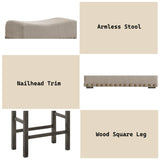 Set of 2 Tan Linen Gray Synthetic Wood Counter Height Stools - Omega Lifestyles