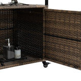 Outdoor Wicker Bar Cart With Glass Top And Wheels - Omega Lifestyles