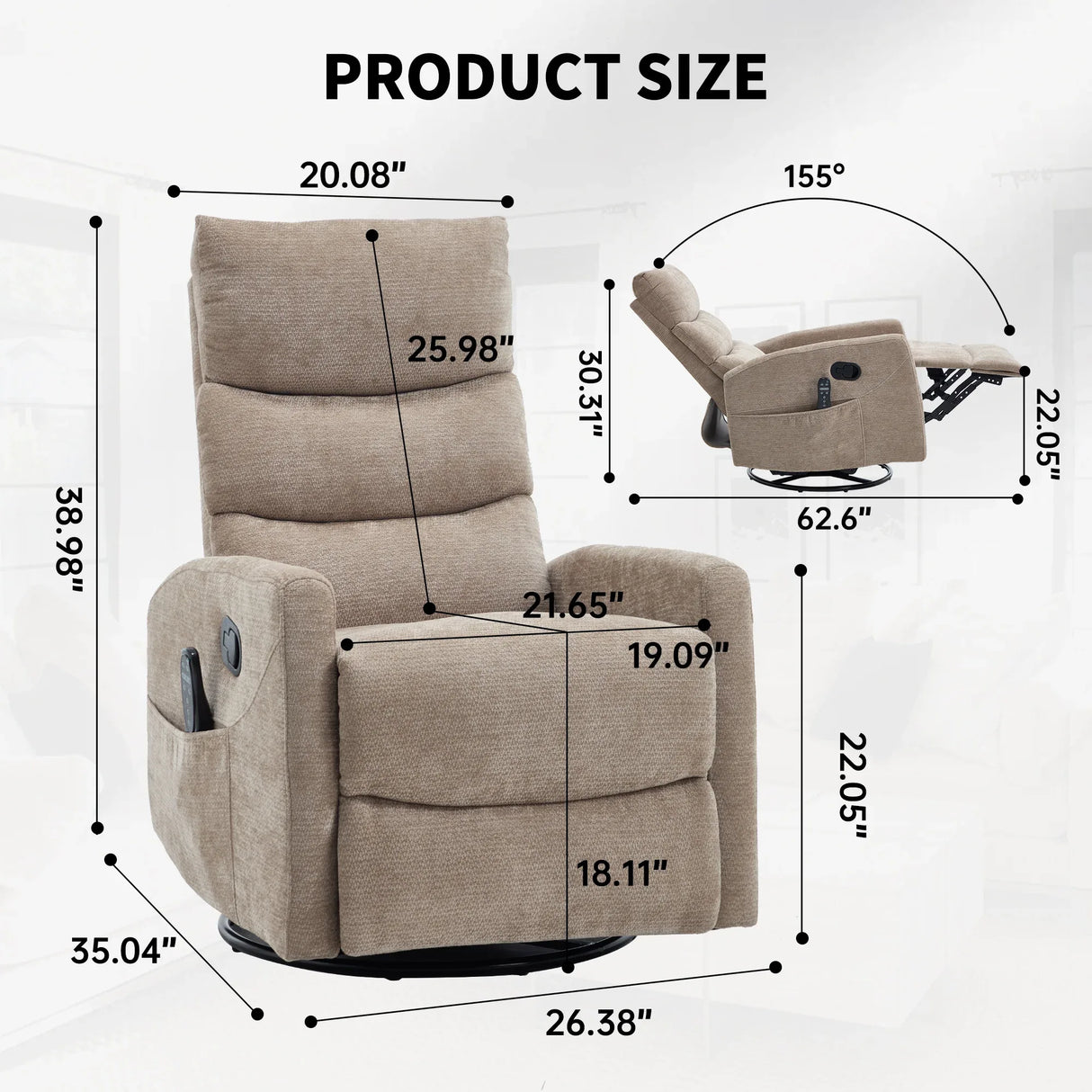 Heat Massage Swivel Rocking Recliner Chair With Lumbar Heat - Omega Lifestyles