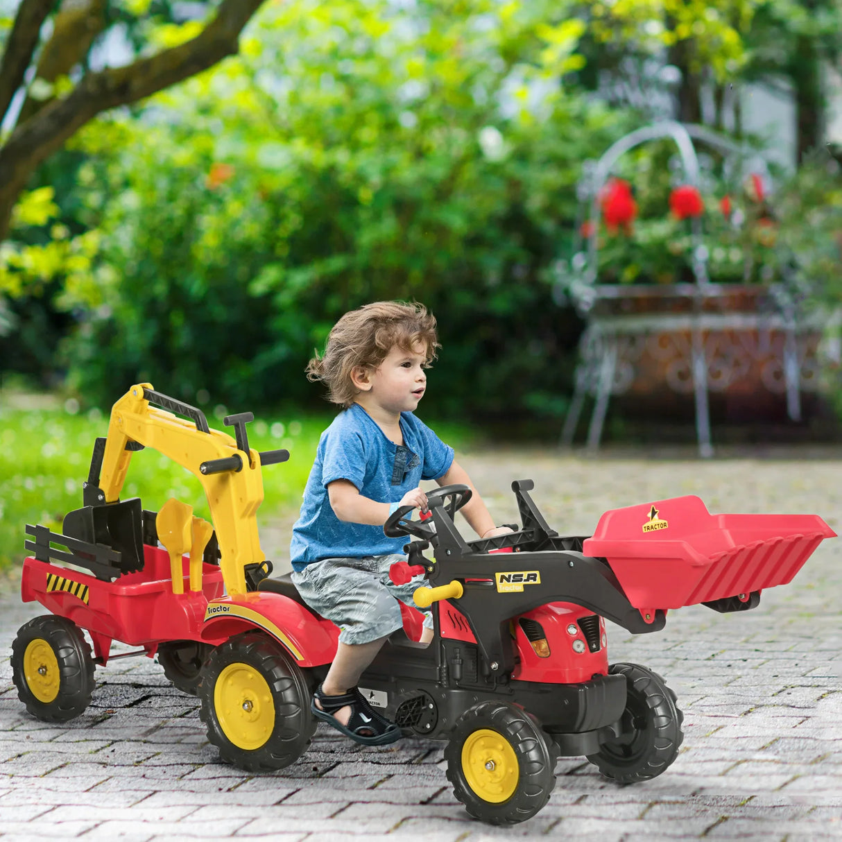 3-in-1 Kids Ride-On Excavator Pedal Car Toy - Omega Lifestyles