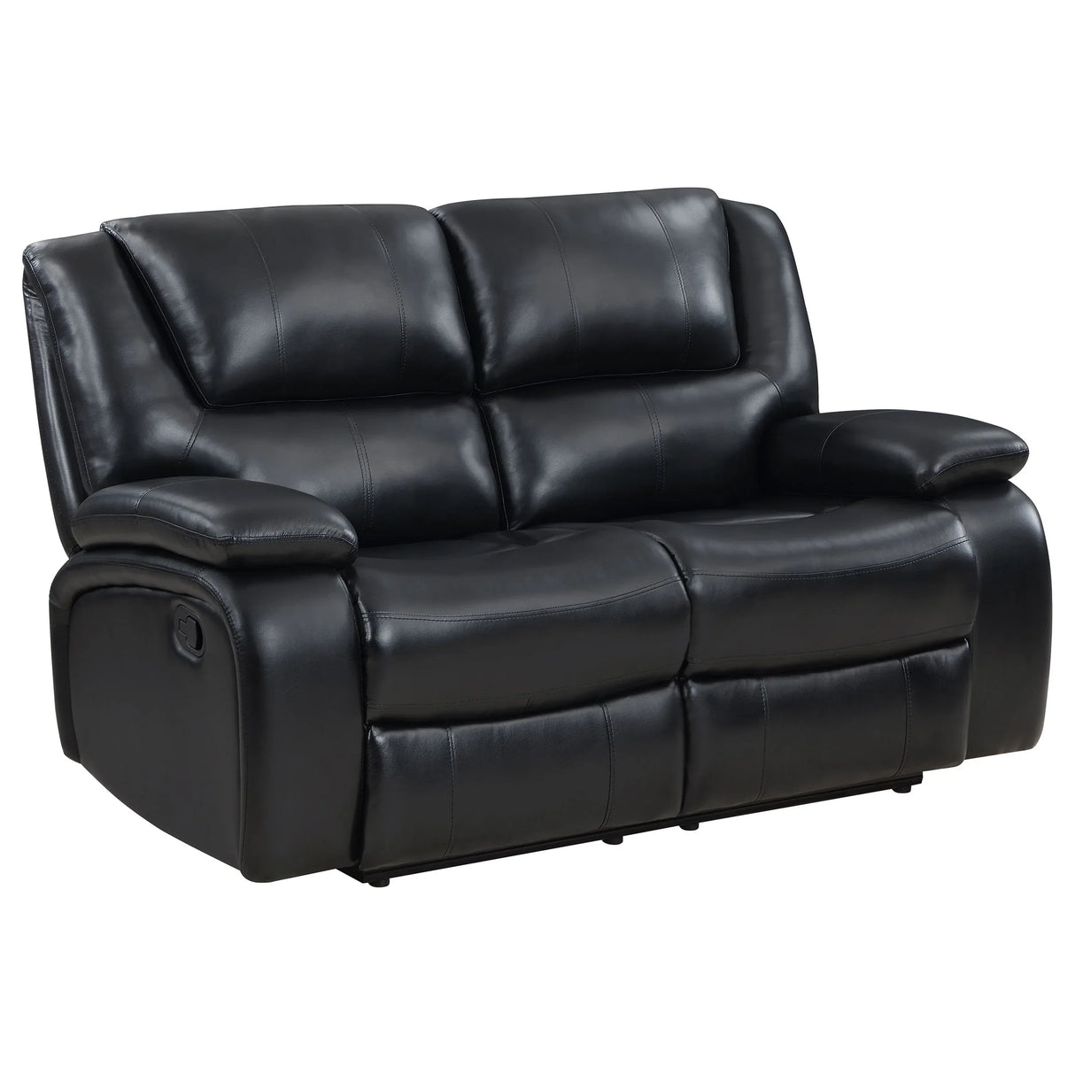 Black Upholstered Manual Reclining Loveseat With Pillow Arms - Omega Lifestyles