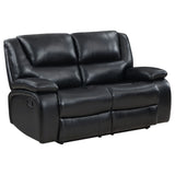 Black Upholstered Manual Reclining Loveseat With Pillow Arms - Omega Lifestyles