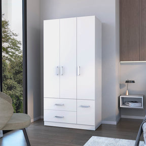 Contemporary White Melamine Douglas Armoire With Storage - Omega Lifestyles
