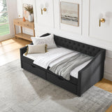 Twin Upholstered Tufted Linen Daybed With Drawers - Omega Lifestyles