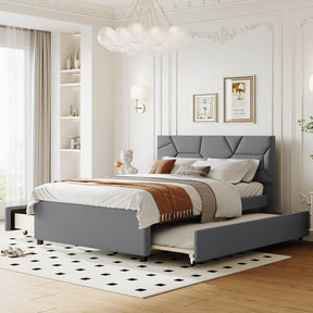 Full Upholstered Platform Bed With Trundle And Drawers - Omega Lifestyles
