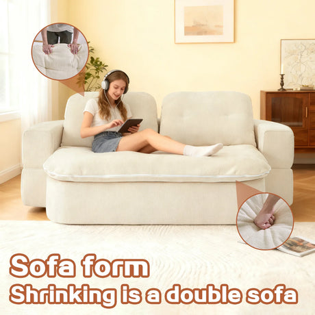 Modern Linen Foam-Filled Convertible Sleeper Sofa Bed With Pillows - Omega Lifestyles