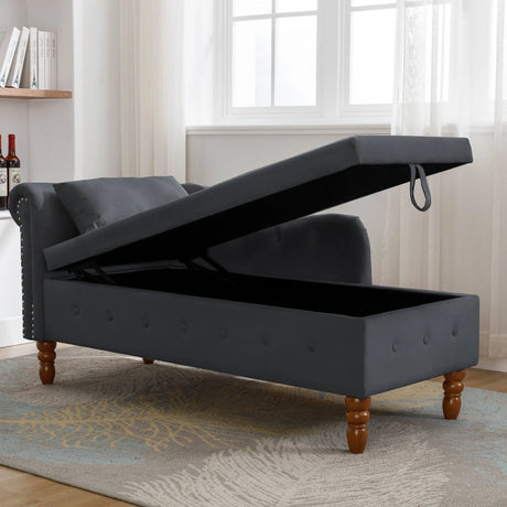Classic Velvet Storage Chaise Lounge With Pillow - Omega Lifestyles