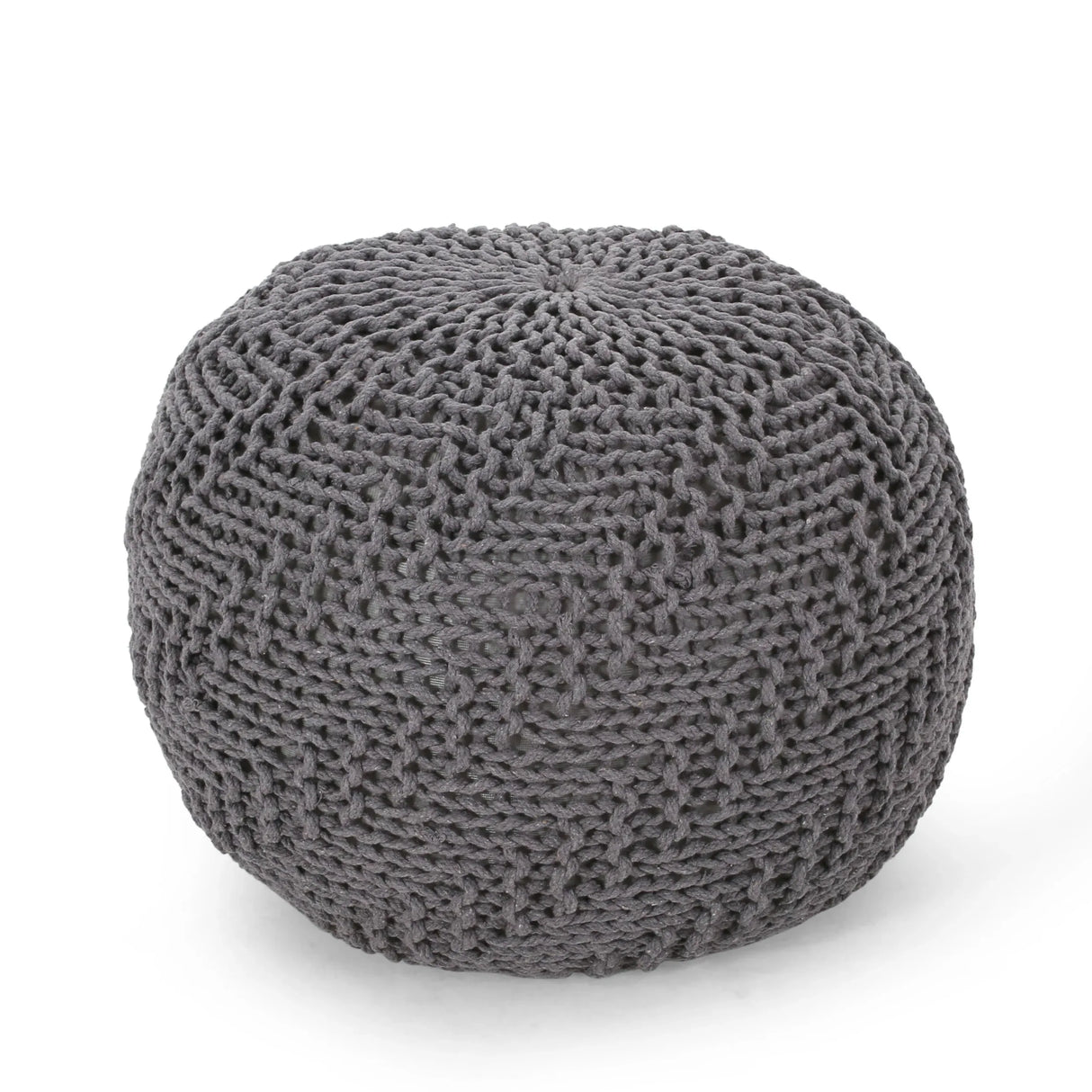 Modern Handmade Knit Cotton Round Pouf 20-Inch - Omega Lifestyles