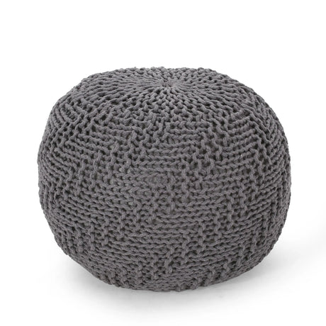 Modern Handmade Knit Cotton Round Pouf 20-Inch - Omega Lifestyles