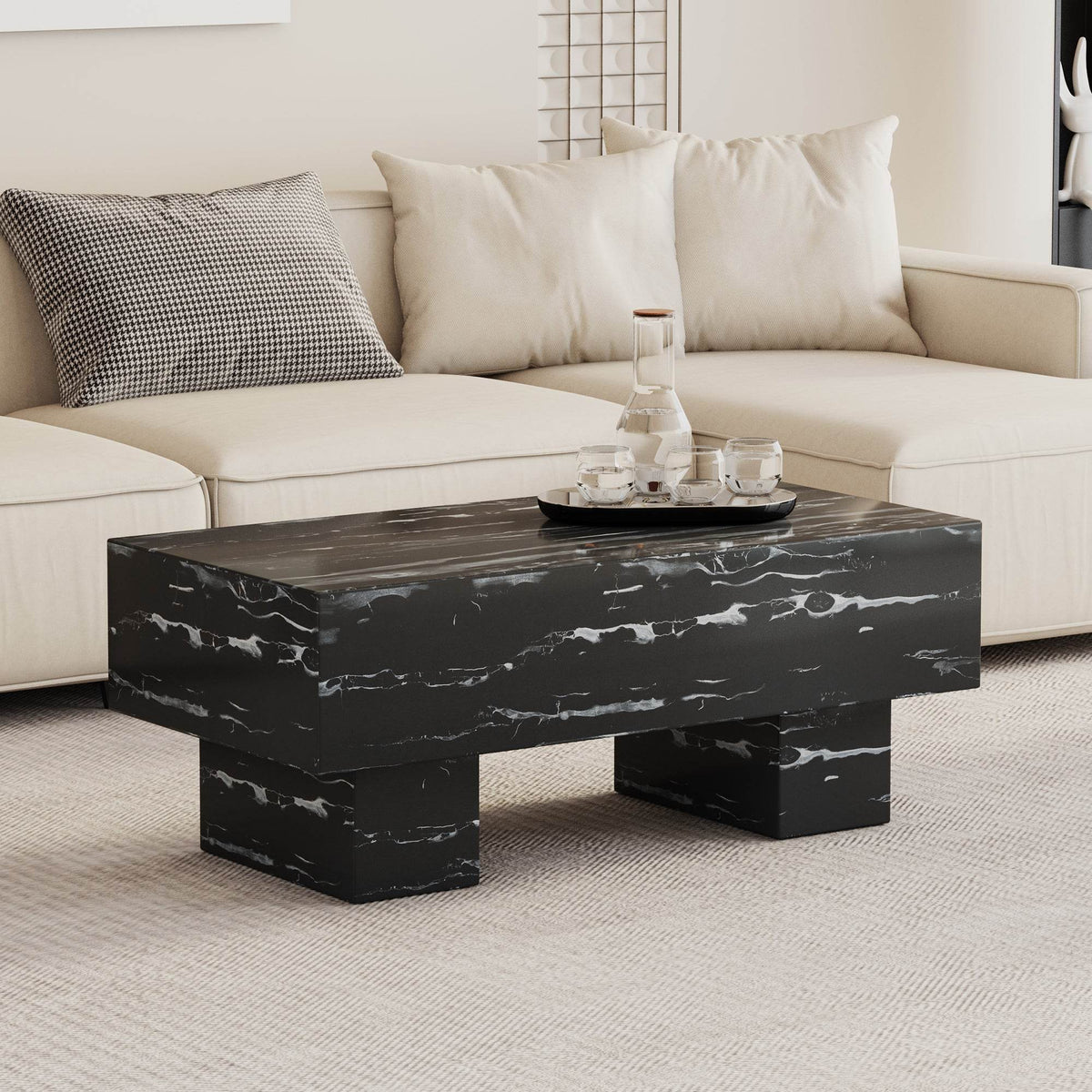 Modern Black Patterned MDF Rectangular Coffee Table - Omega Lifestyles