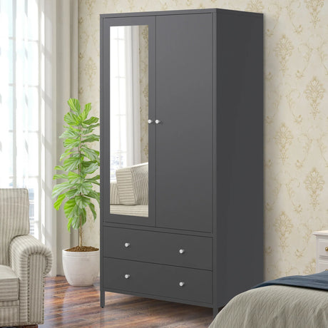 Retro Steel Armoire Wardrobe Closet With Mirror And Drawers - Omega Lifestyles