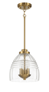 Ember Three Candle Lights Chain Pendant Clear Glass Satin Brass