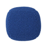 Knitted Cotton Cube Pouf Navy Modern Accent Seating - Omega Lifestyles