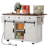 Farmhouse Kitchen Island Rolling Cart With Power Outlet - Omega Lifestyles