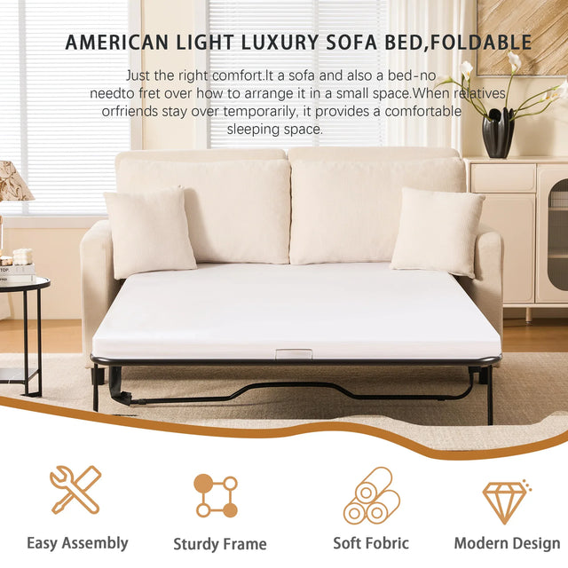 Modern Beige Sleeper Sofa Bed With Memory Foam Mattress - Omega Lifestyles