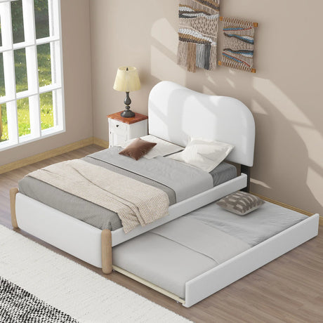 Twin Upholstered Platform Bed Frame With Trundle White - Omega Lifestyles