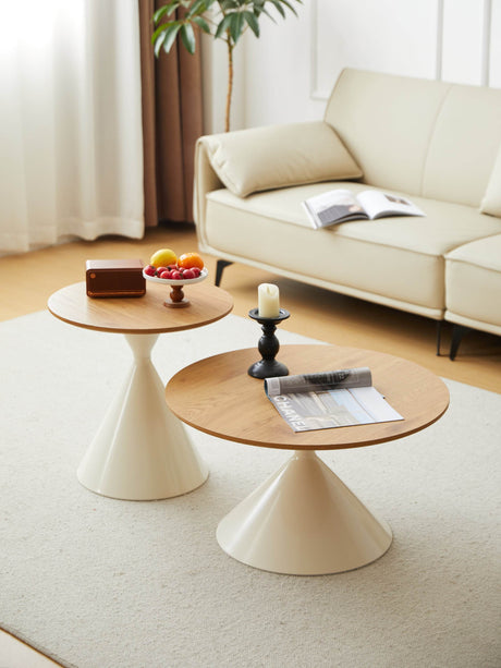 Round Brown White MDF And Metal Coffee Table Set - Sleep Galleria