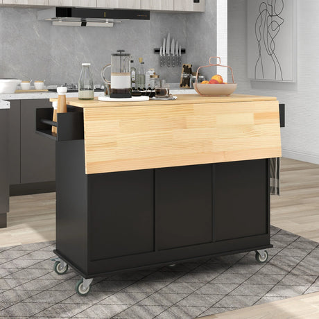 Rolling Mobile Kitchen Island With Solid Wood Top And Locking Wheels - Omega Lifestyles