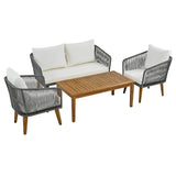 4-Piece Mid-Century Modern Woven Rope Patio Furniture Set - Omega Lifestyles