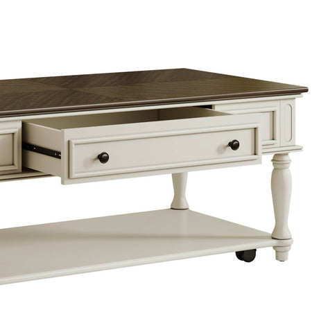 Mid-Century Farmhouse Coffee Table With Drawer Wheels - Sleep Galleria