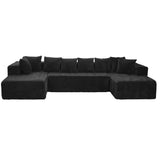 Modular U-Shaped Striped Corduroy Polyester Sectional Sofa