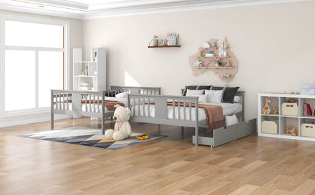 Full Over Full Solid Wood Gray Bunk Bed With Drawers - Omega Lifestyles