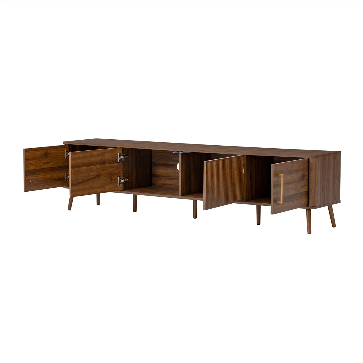 Modern Walnut Fluted Door 78-Inch TV Stand - Omega Lifestyles