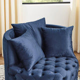 Velvet Upholstered Blue Swivel Chair With Pillows - Omega Lifestyles