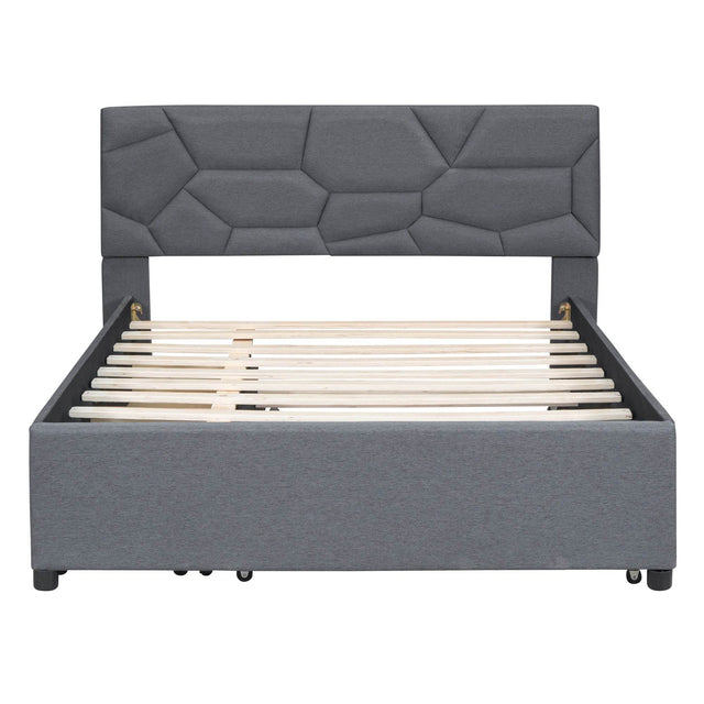Full Upholstered Platform Bed With Trundle And Drawers - Omega Lifestyles