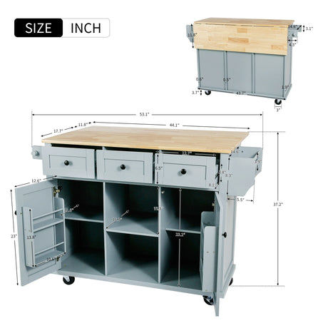 Kitchen Cart With Rubber Wood Drop-Leaf Countertop Storage Island - Omega Lifestyles