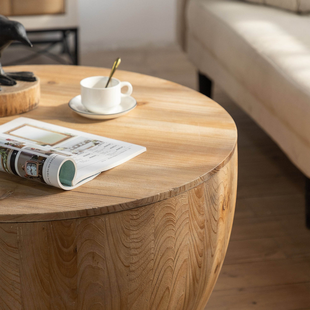 Vintage Barrel Shaped Fir Wood Storage Coffee Table - Sleep Galleria