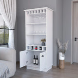 Modern White Bar Cabinet With Glassware And Bottle Racks - Omega Lifestyles