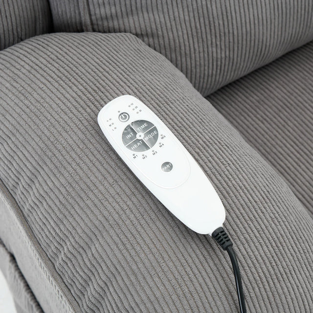 Medium-Firm Corduroy Remote-Controlled Heating Massage Recliner - Omega Lifestyles