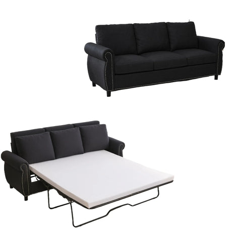 Modern Linen 2-in-1 Sleeper Sofa Bed With Memory Foam Mattress - Omega Lifestyles