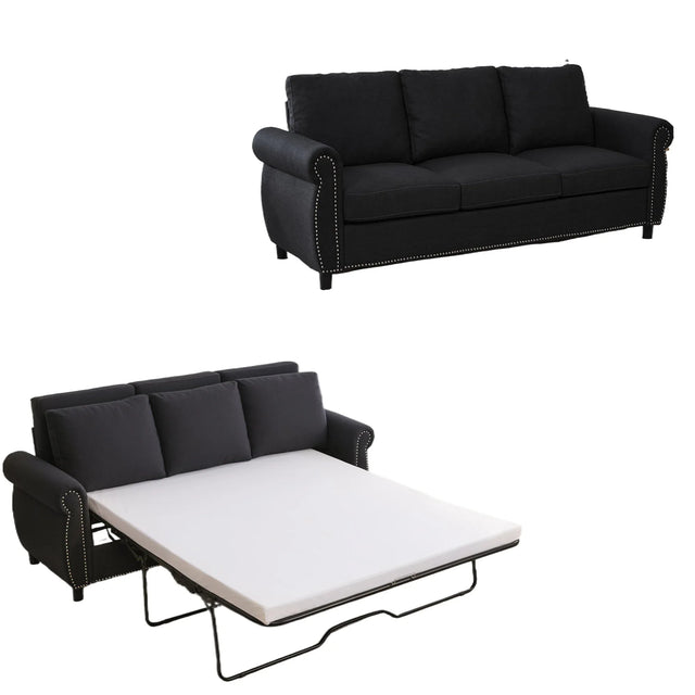 Modern Linen 2-in-1 Sleeper Sofa Bed With Memory Foam Mattress - Omega Lifestyles