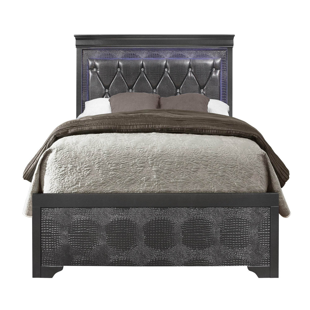 Metallic Grey Full Panel Bed Frame With LED Lighting
