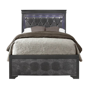 Metallic Grey Full Panel Bed Frame With LED Lighting - Omega Lifestyles