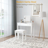 White Solid Wood Vanity Stool With Cushioned Seat - Omega Lifestyles