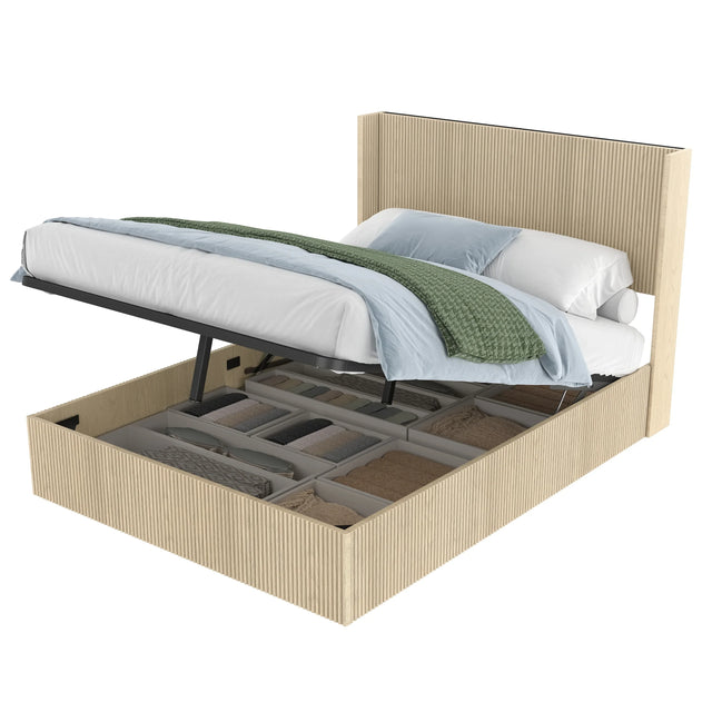 Queen Oak Storage Bed Frame With Gas Lift Mechanism - Omega Lifestyles