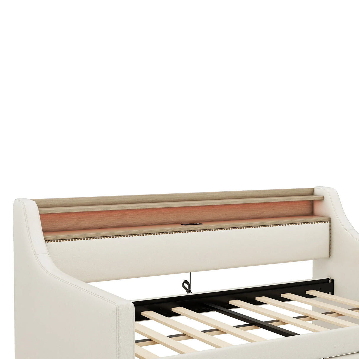 Twin PU Leather Daybed With Storage Drawers Charging Station - Omega Lifestyles