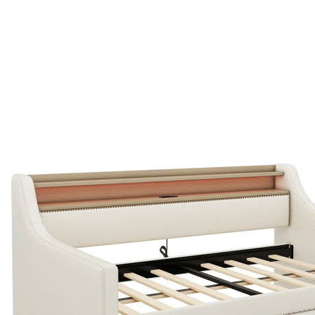 Twin PU Leather Daybed With Storage Drawers Charging Station - Omega Lifestyles