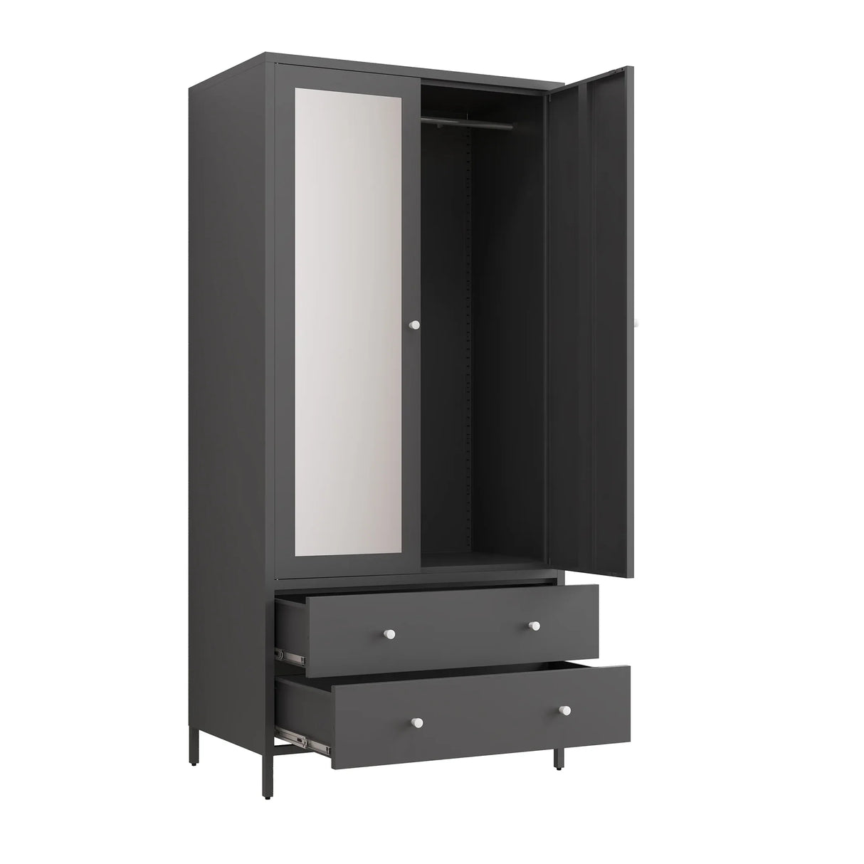 Retro Steel Armoire Wardrobe Closet With Mirror And Drawers - Omega Lifestyles