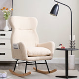 Beige Cotton Upholstered Ergonomic Rocking Chair - Omega Lifestyles