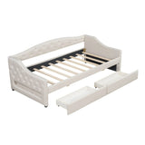 Twin XL Linen Upholstered Daybed With LED Lighting And Drawers - Omega Lifestyles