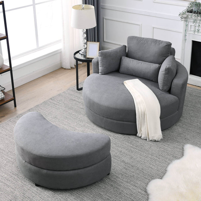 Modern Dark Grey Swivel Fabric Lounge Chair with Ottoman - Omega Lifestyles