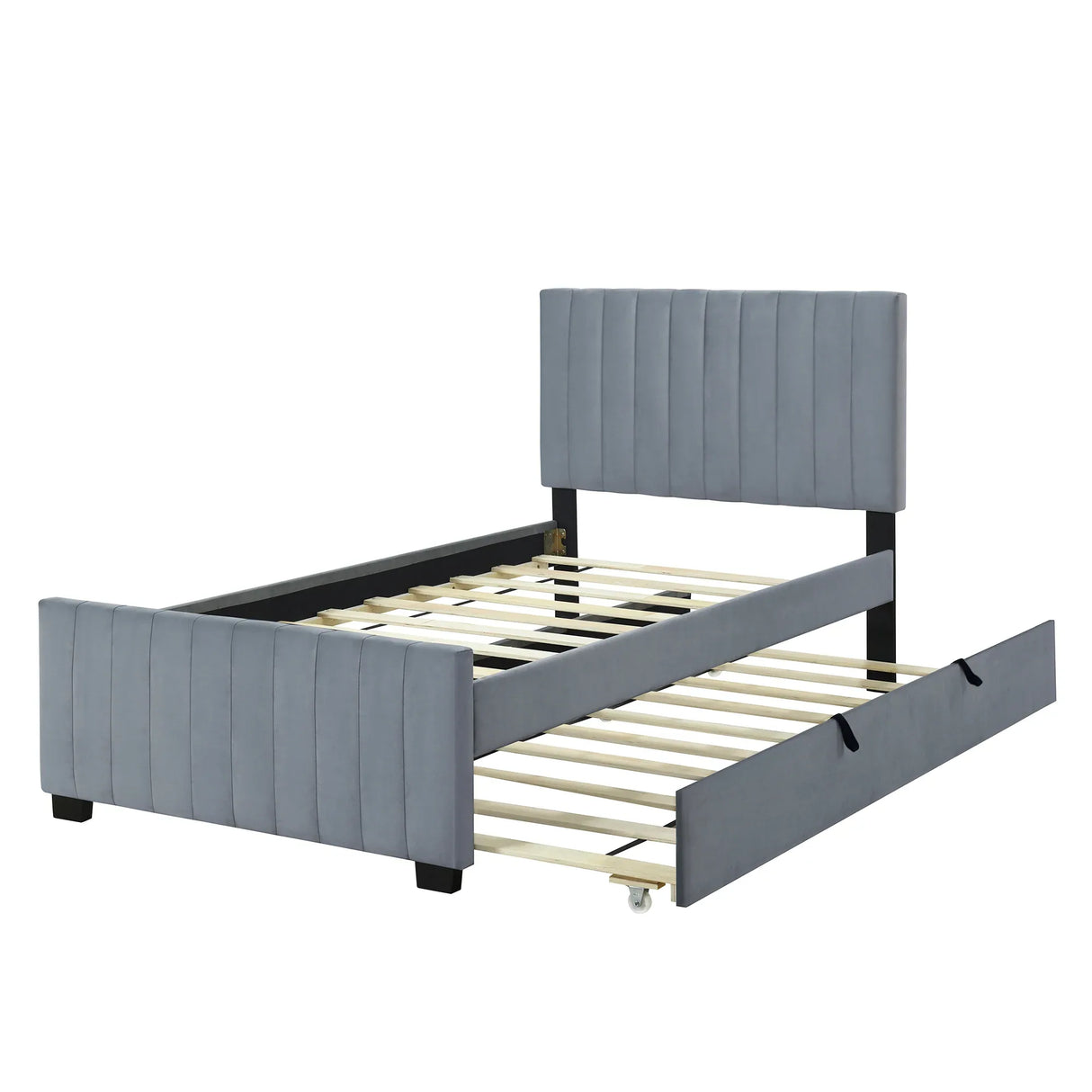 Twin Velvet Upholstered Platform Bed With Trundle - Omega Lifestyles