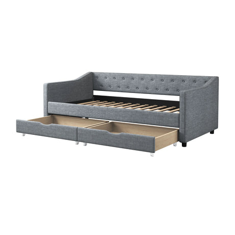 Twin Upholstered Linen Daybed With Storage Drawers - Omega Lifestyles