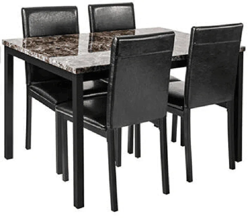 5-Piece Metal Frame Dining Set With Faux Marble Top - Omega Lifestyles