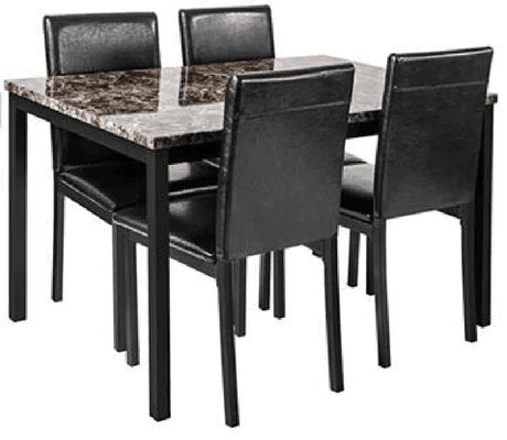 5-Piece Metal Frame Dining Set With Faux Marble Top - Omega Lifestyles