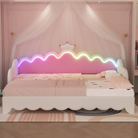 Twin Extending Upholstered Princess Daybed With LED Lights - Omega Lifestyles